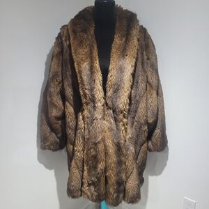 Jean Paul Womens Faux Fur Oversize Lined Coat Brown Luxe Cruelty-Free Maximalism